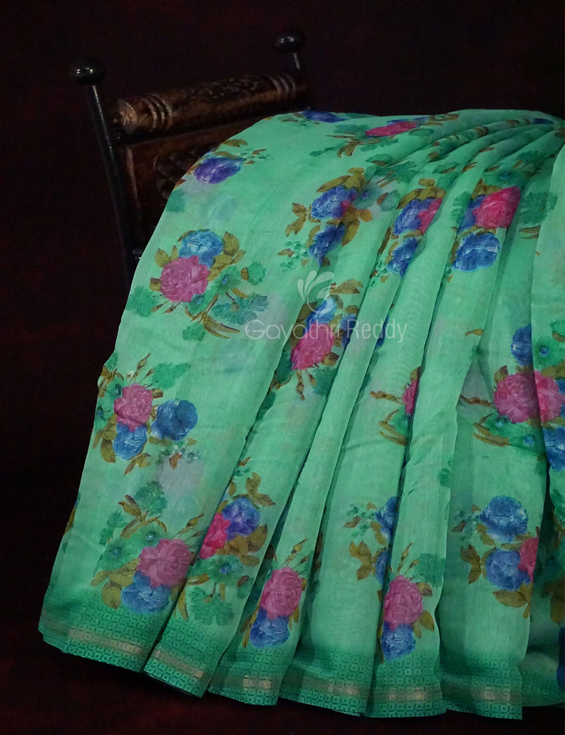 Rama Green Floral Design Semi Chanderi Saree By Gayathri Reddy Designer Studio - Distacart