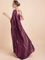 Thumbnail for Sangria Burgundy Embellished Sequinned Pure Georgette Saree - Distacart