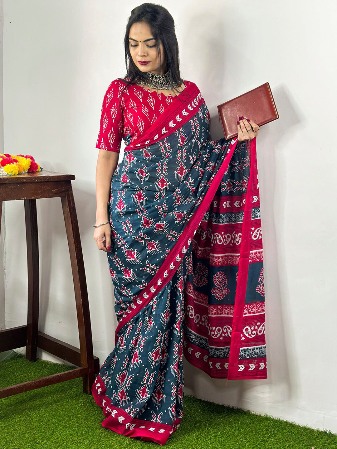 Kalini Ethnic Motifs Printed Pure Cotton Bagh Saree - Distacart