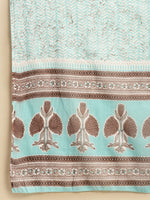 Thumbnail for Sangria Sea Green & Brown Floral Printed Pure-Cotton Straight Kurta With Trouser & Dupatta - Distacart