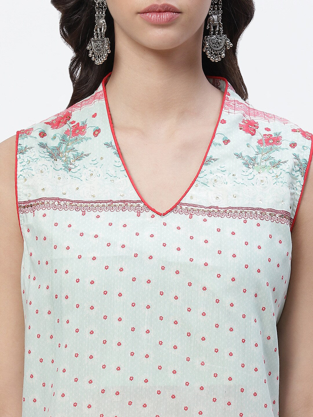 Biba Women Green Floral Printed Thread Work Kurta - Distacart