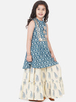 Thumbnail for NOZ2TOZ Blue Floral Printed Pleated Kurta with Skirt For Girls - Distacart