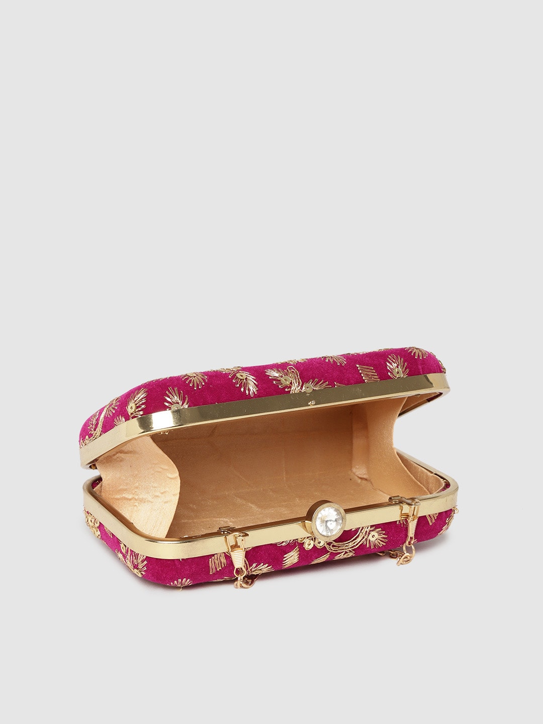 Anekaant Magenta & Gold-Toned Floral Embroidered & Sequinned Box Clutches - Distacart