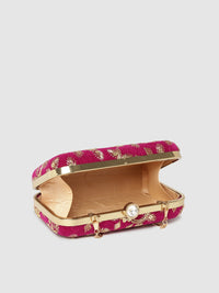 Thumbnail for Anekaant Magenta & Gold-Toned Floral Embroidered & Sequinned Box Clutches - Distacart