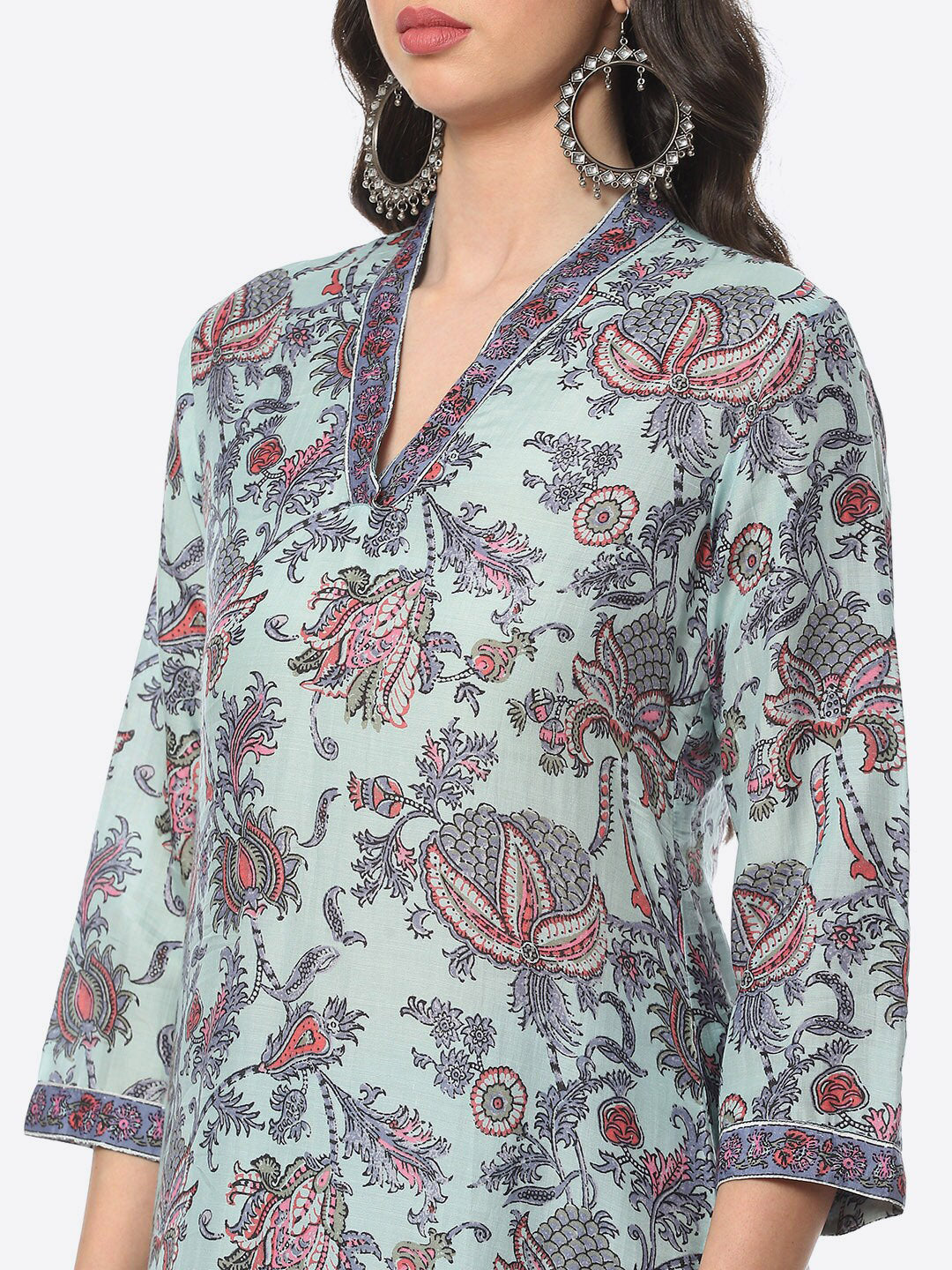 Biba Blue Ethnic Motifs Printed Kurta with Trousers & Dupatta - Distacart