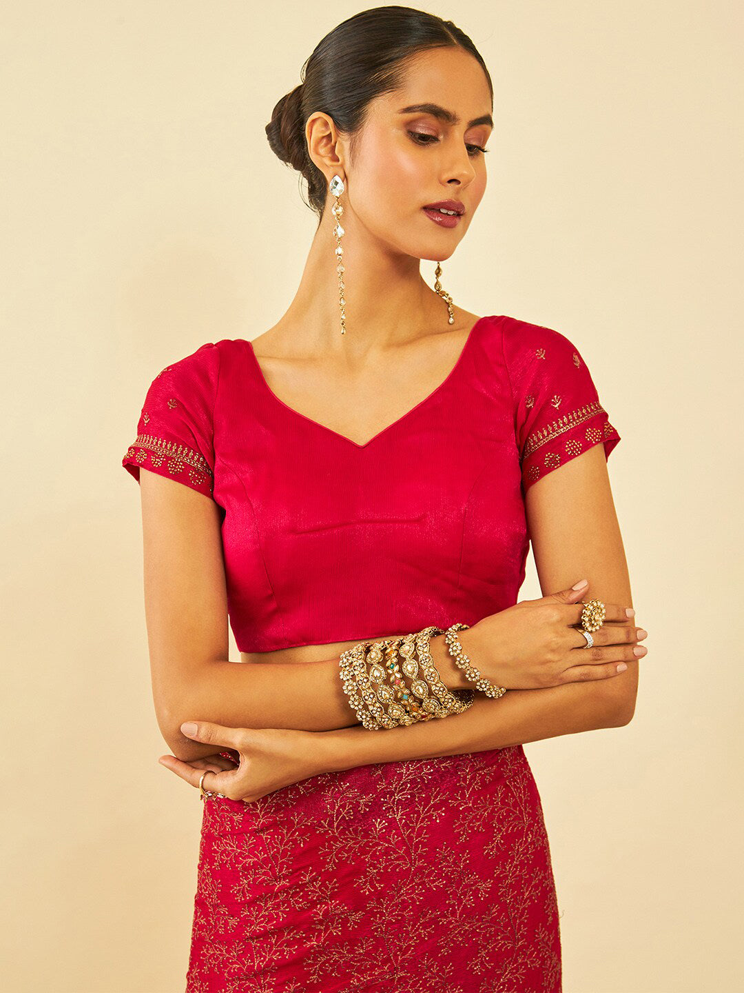 Soch Floral Embroidered Zari Pure Chiffon Saree - Distacart