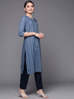 Thumbnail for Biba Women Blue Pure Cotton Printed Straight Kurta - Distacart