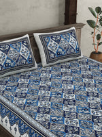 Thumbnail for JAIPUR FABRIC Festival Waves Blue & White Cotton 210 TC Queen Bedsheet & 2 Pillow Covers - Distacart