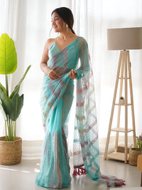 Thumbnail for Anouk Striped Sequinned Net Saree - Distacart