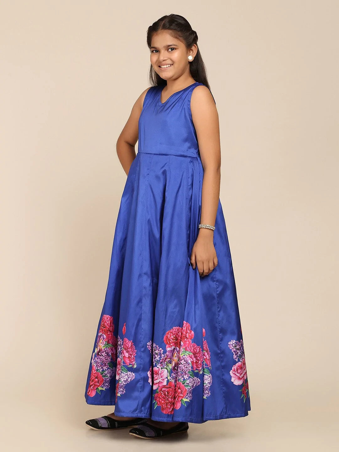 NOZ2TOZ Blue Floral Maxi Gown Dress For Girls - Distacart
