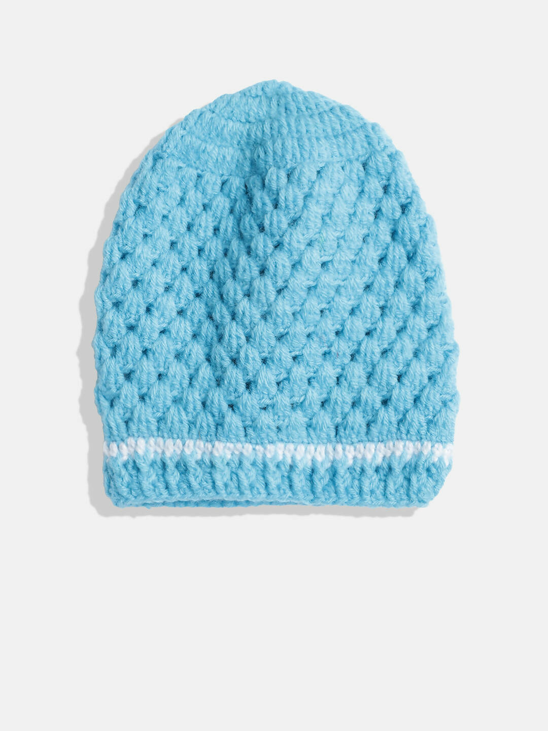 Chutput Kids Woollen Hand Knitted Pearl Embellished Floral Detailed Cap - Blue - Distacart