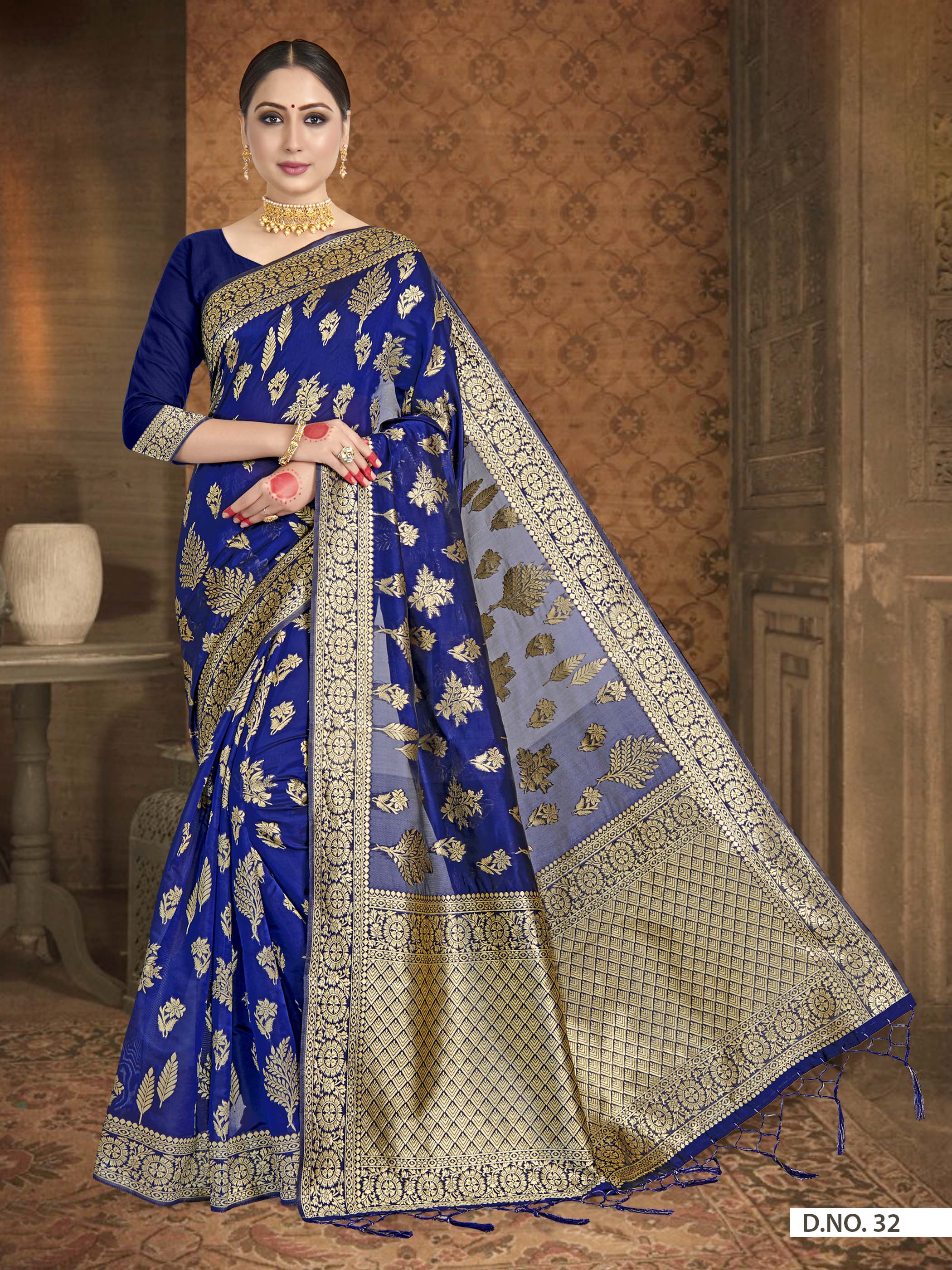 Vardha Navy Blue Woven Banarasi Saree
