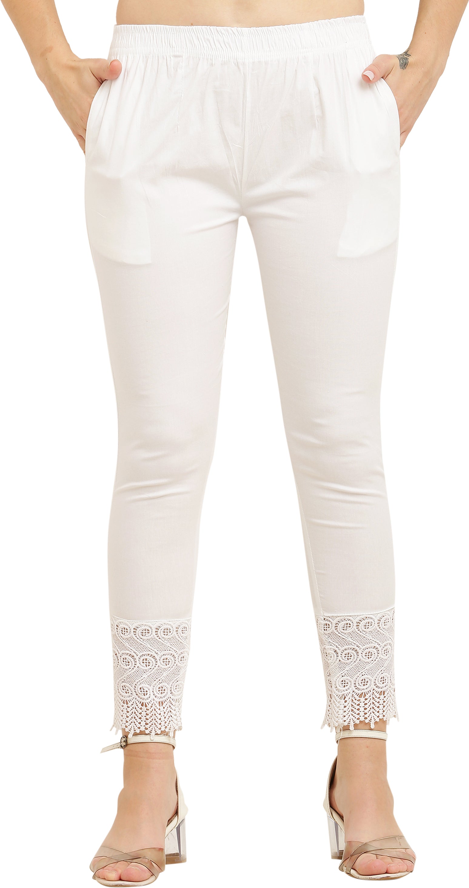 PAVONINE White Color S Kirosia Lace Hem Cotton Fabric Palazzo For Women - Distacart