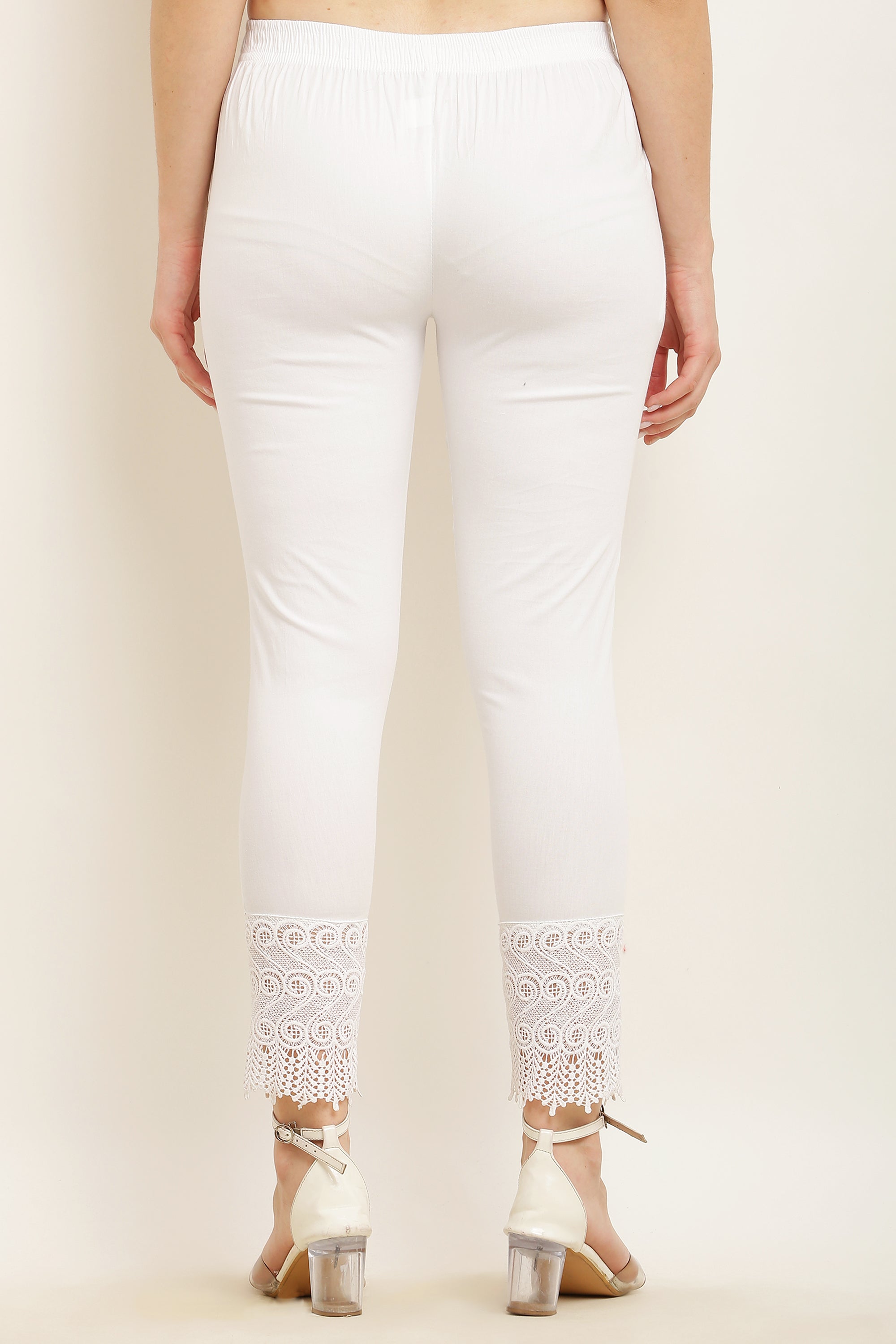PAVONINE White Color S Kirosia Lace Hem Cotton Fabric Palazzo For Women - Distacart