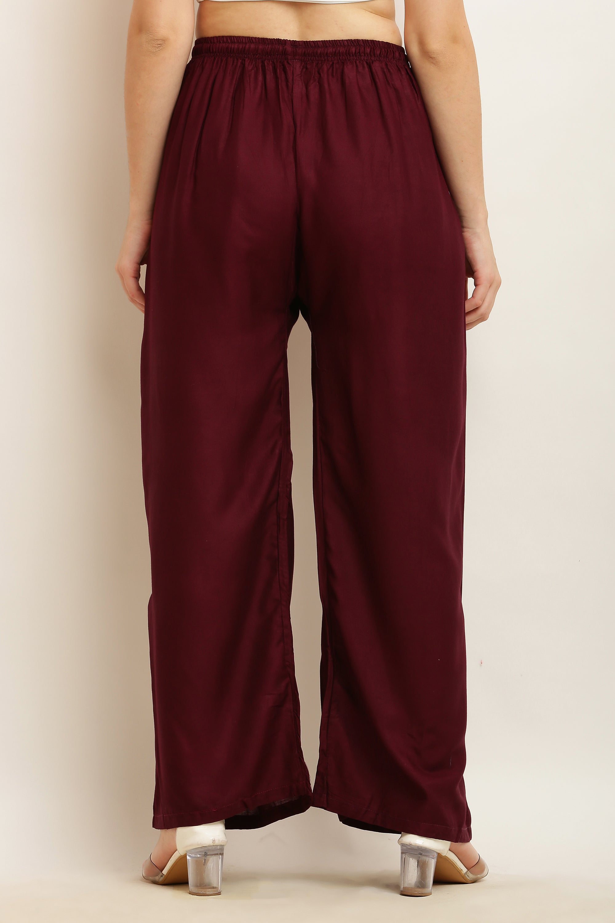 PAVONINE Wine Color Straight Fit Rayon Fabric Palazzo - Distacart