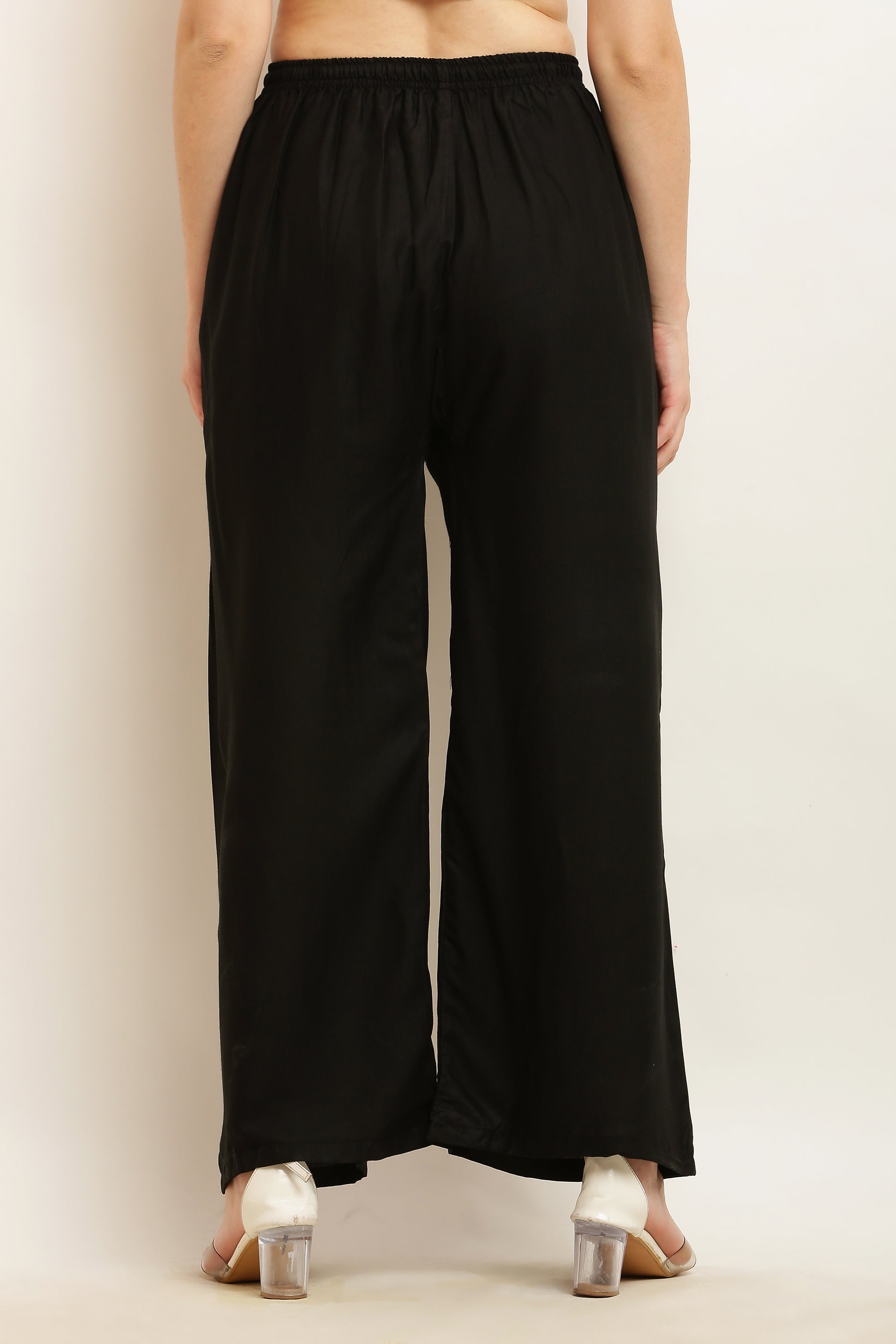 PAVONINE Black Color Straight Fit Rayon Fabric Palazzo - Distacart