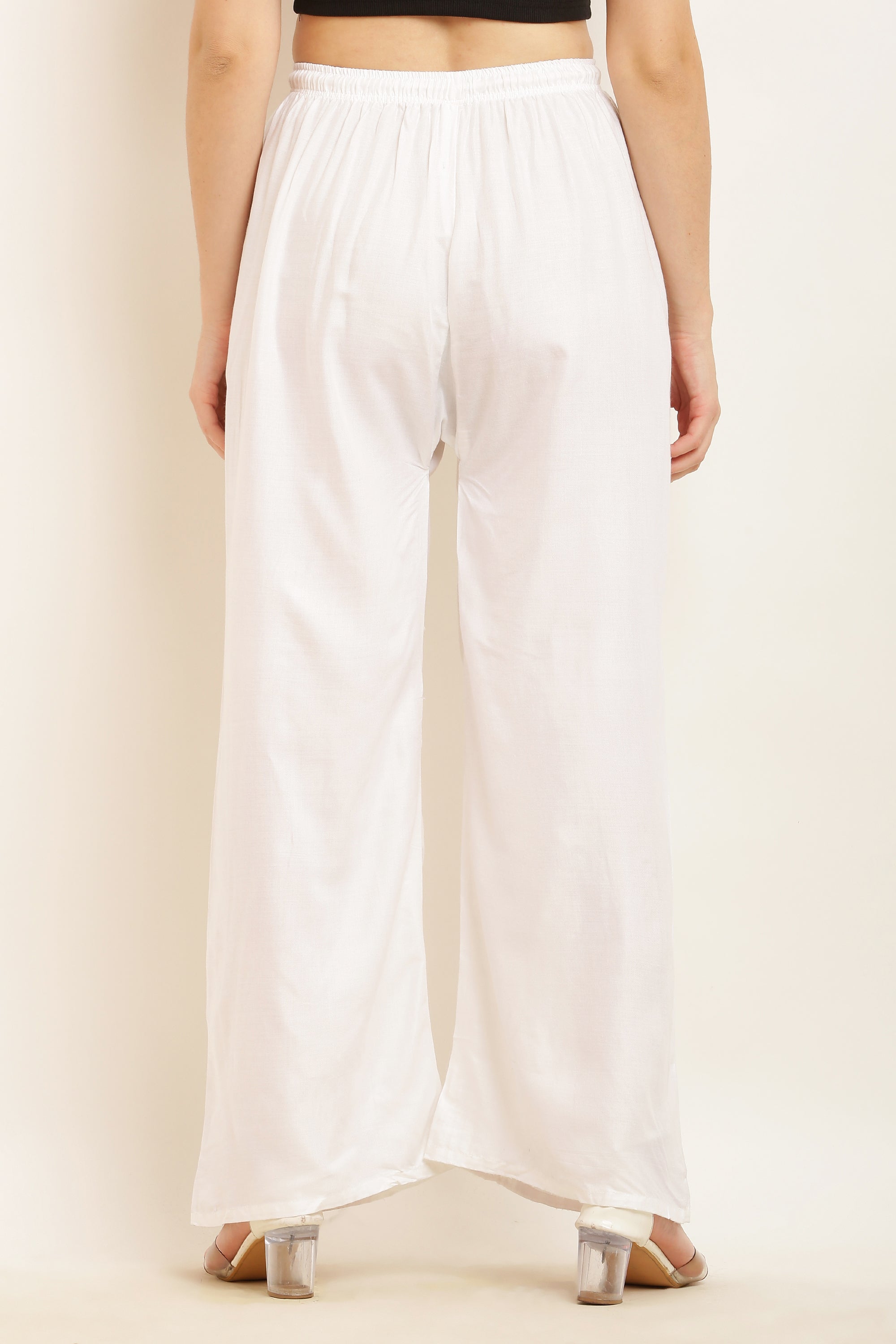 PAVONINE White Color Straight Fit Rayon Fabric Palazzo - Distacart