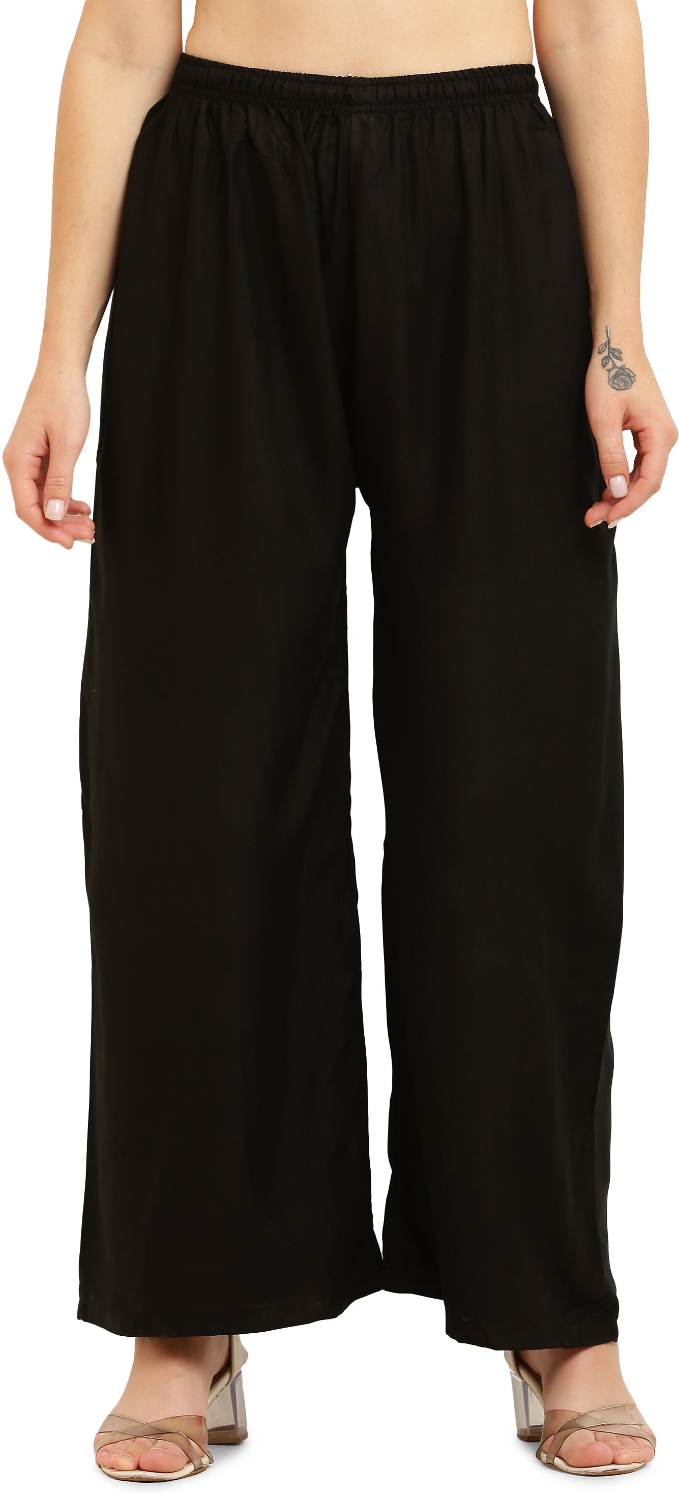 PAVONINE Black Color Straight Fit Rayon Fabric Palazzo - Distacart