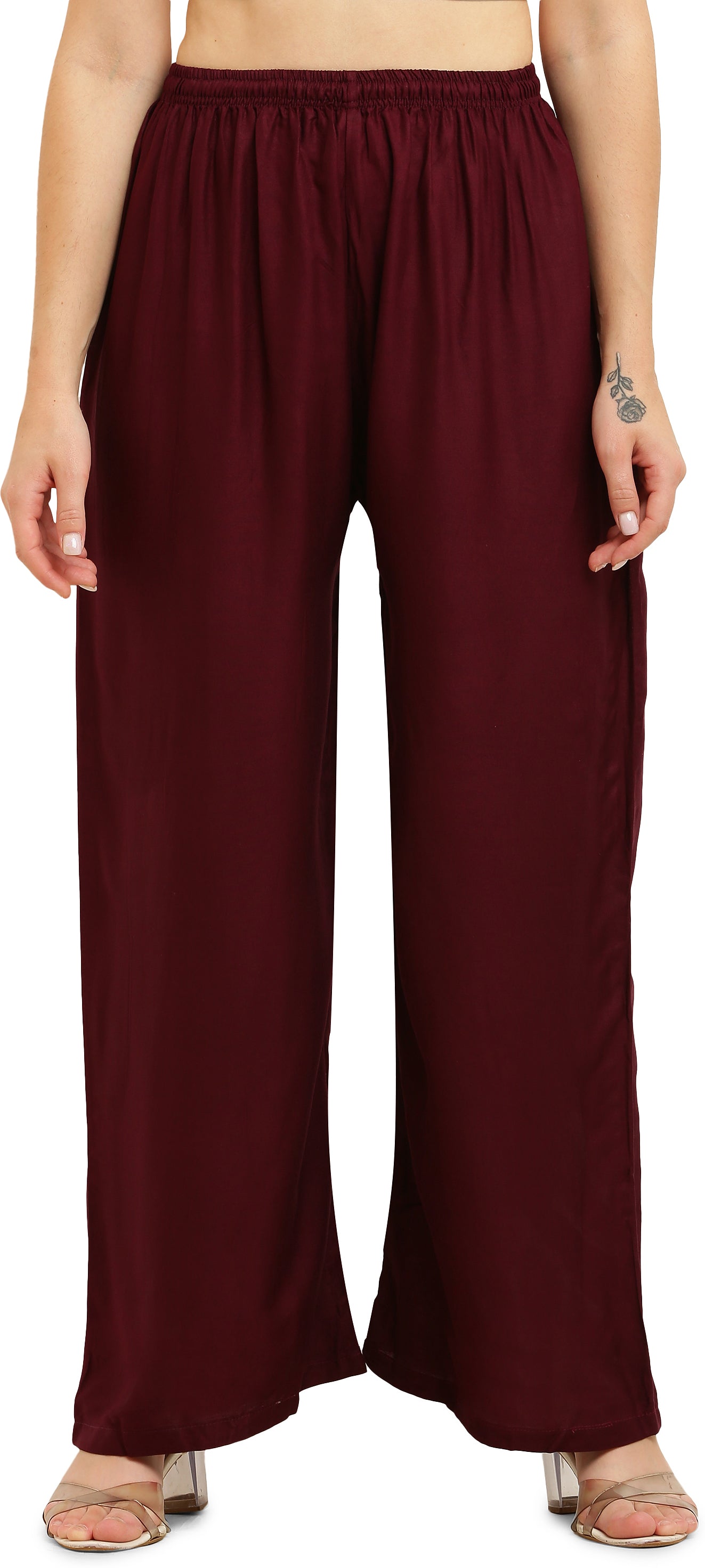 PAVONINE Wine Color Straight Fit Rayon Fabric Palazzo - Distacart