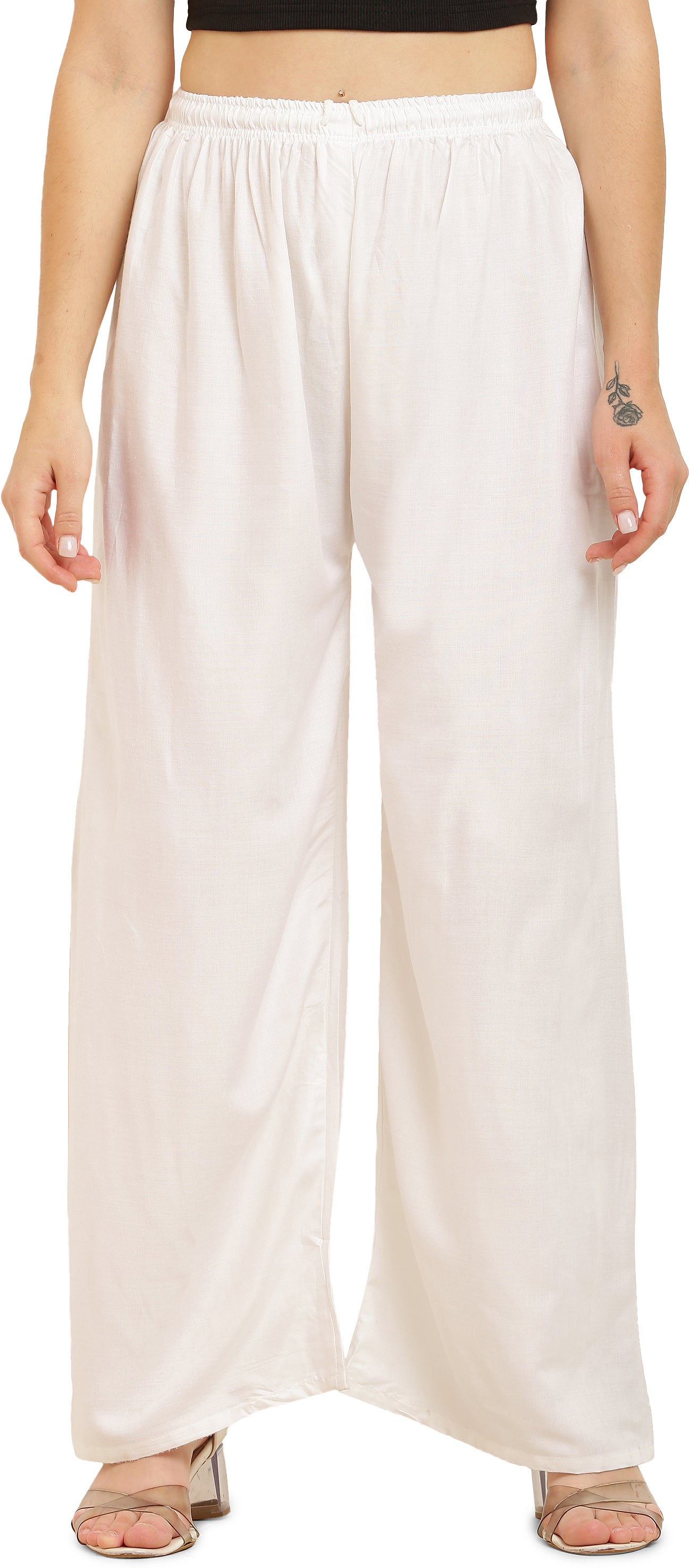 PAVONINE White Color Straight Fit Rayon Fabric Palazzo - Distacart