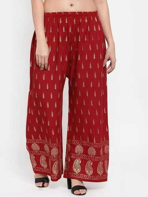 PAVONINE Maroon Color Rayon Fabric Bhutta Print Palazzo For Women - Distacart