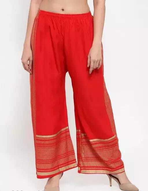 PAVONINE Red Color Rayon Fabric Side Print Palazzo For Women - Distacart