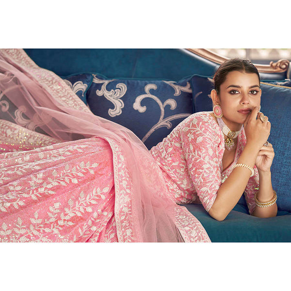 Myra Pink Organza Embroidered Designer Lehenga - Distacart