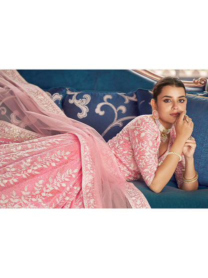Myra Pink Organza Embroidered Designer Lehenga - Distacart