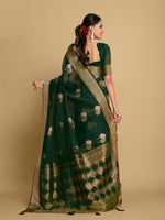 Thumbnail for Sangria Green Ethnic Motifs Zari Linen Blend Saree - Distacart