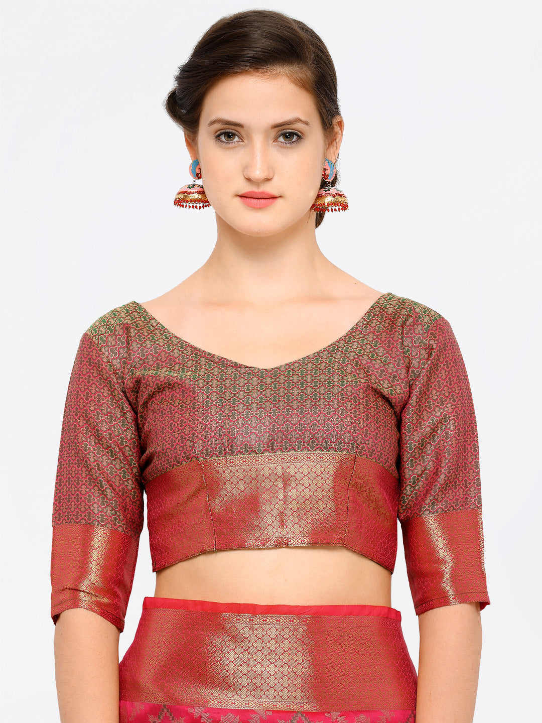 Saree Mall Pink Silk Blend Printed Kanjeevaram Saree - Distacart