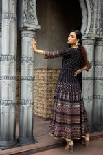 Thumbnail for Juniper Black Georgette Festive Printed Flared Anarkali Kurta For Women - Distacart