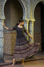Thumbnail for Juniper Black Georgette Festive Printed Flared Anarkali Kurta For Women - Distacart