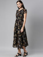 Thumbnail for Souchii Women Black Floral Chiffon Maxi Dress - Distacart