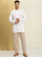 Thumbnail for House of Pataudi Men Pure Cotton Solid Chikankari Jashn Short Kurta - Distacart