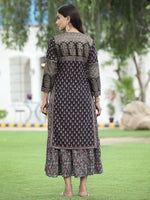 Thumbnail for Juniper Women Black Chanderi Festive Printed Tiered Kurta - Distacart