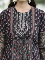 Thumbnail for Juniper Women Black Chanderi Festive Printed Tiered Kurta - Distacart
