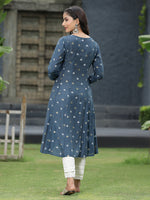 Thumbnail for Juniper Women Indigo Rayon Festive Foil Printed Anarkali Flared Anarkali Kurta - Distacart