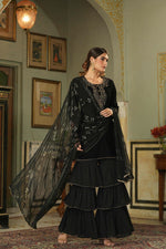 Thumbnail for Juniper Black Velvet Festive Solid Straight Skd For Women - Distacart