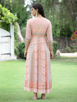 Thumbnail for Juniper Peach Georgette Festive Printed Flared Maxi For Women - Distacart