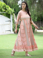 Thumbnail for Juniper Peach Georgette Festive Printed Flared Maxi For Women - Distacart