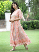 Thumbnail for Juniper Peach Georgette Festive Printed Flared Maxi For Women - Distacart