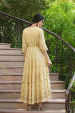 Thumbnail for Juniper Light Yellow Georgette Festive Printed Flared Maxi For Women - Distacart