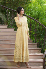 Thumbnail for Juniper Light Yellow Georgette Festive Printed Flared Maxi For Women - Distacart