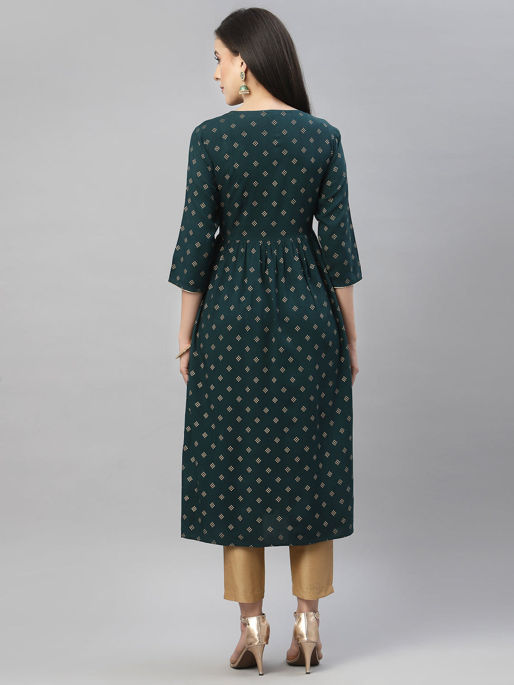 Juniper Green Rayon Festive Wear Embroidered Flared Kurta - Distacart