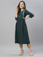 Thumbnail for Juniper Green Rayon Festive Wear Embroidered Flared Kurta - Distacart