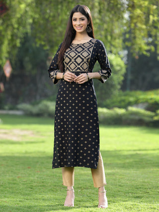 Juniper Black Rayon Festive Wear Embroidered Flared Kurta - Distacart