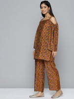 Thumbnail for HERE&NOW Women Ethnic Motifs Printed Cold-Shoulder Kurta with Palazzos - Distacart