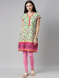 Thumbnail for Souchii Pink Solid Slim-Fit Churidar-Length Leggings - Distacart
