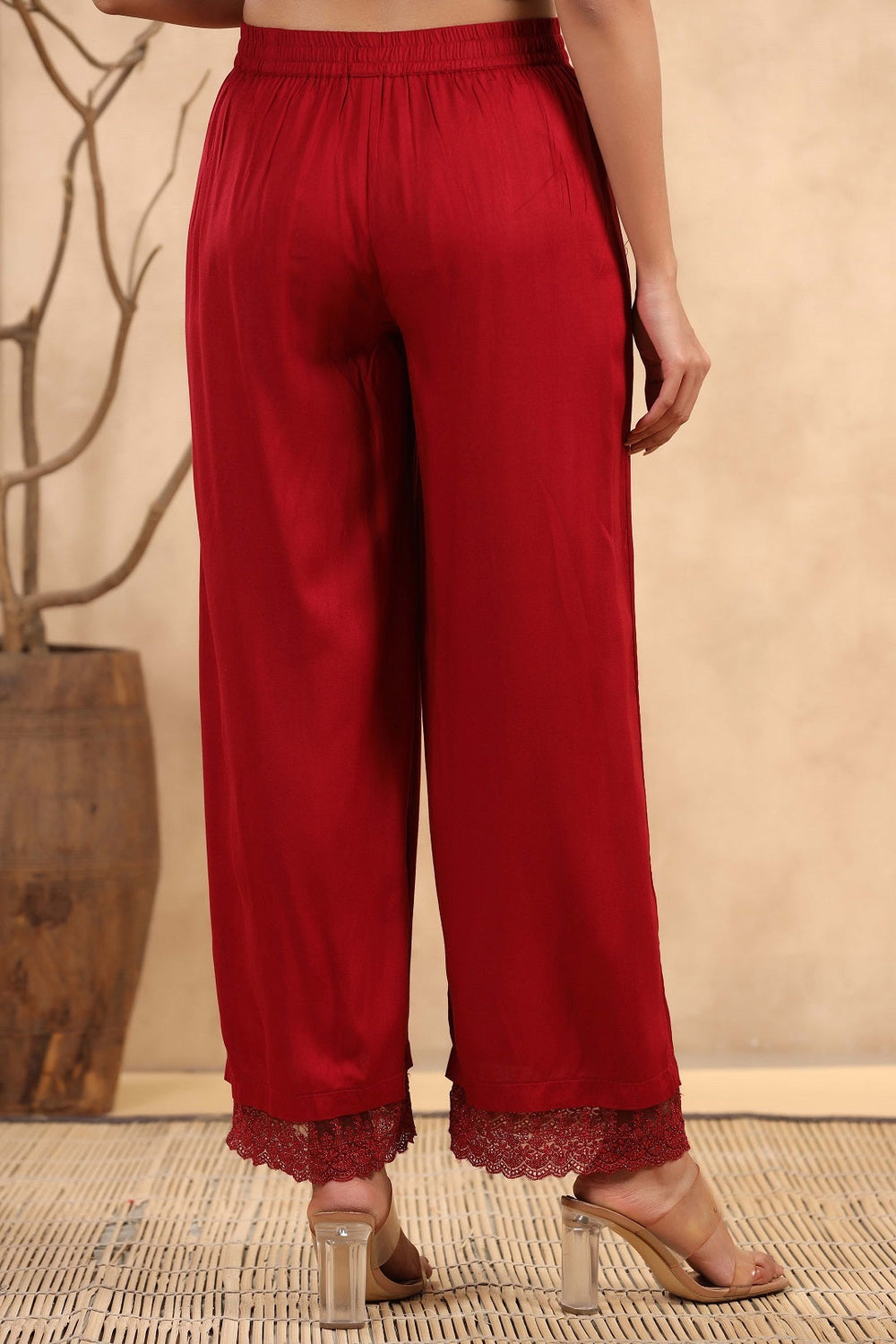 Juniper Women's Maroon Rayon Straight Solid Palazzo - Distacart