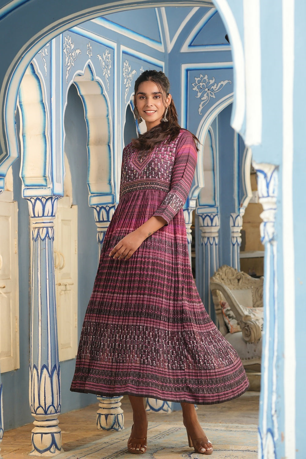 Juniper Multi Muslin Festive Printed Flared Kurta For Women - Distacart